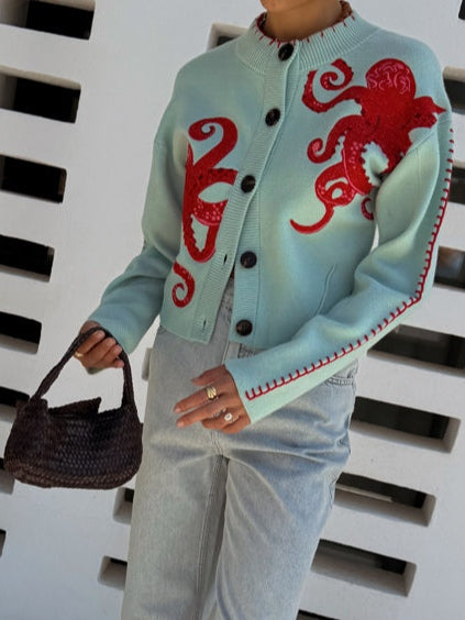 Women's Fun Octopus Pattern Cardigan