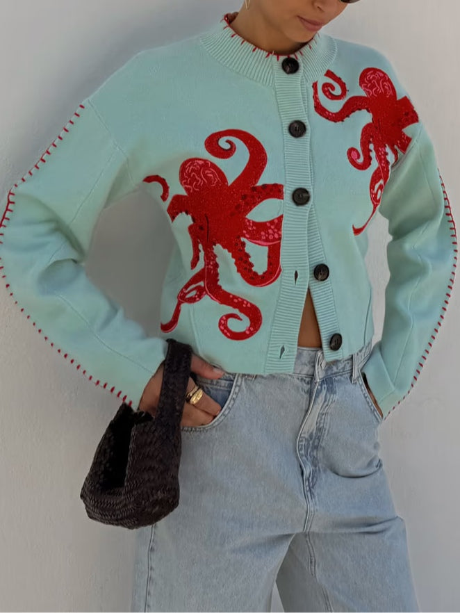 Women's Fun Octopus Pattern Cardigan