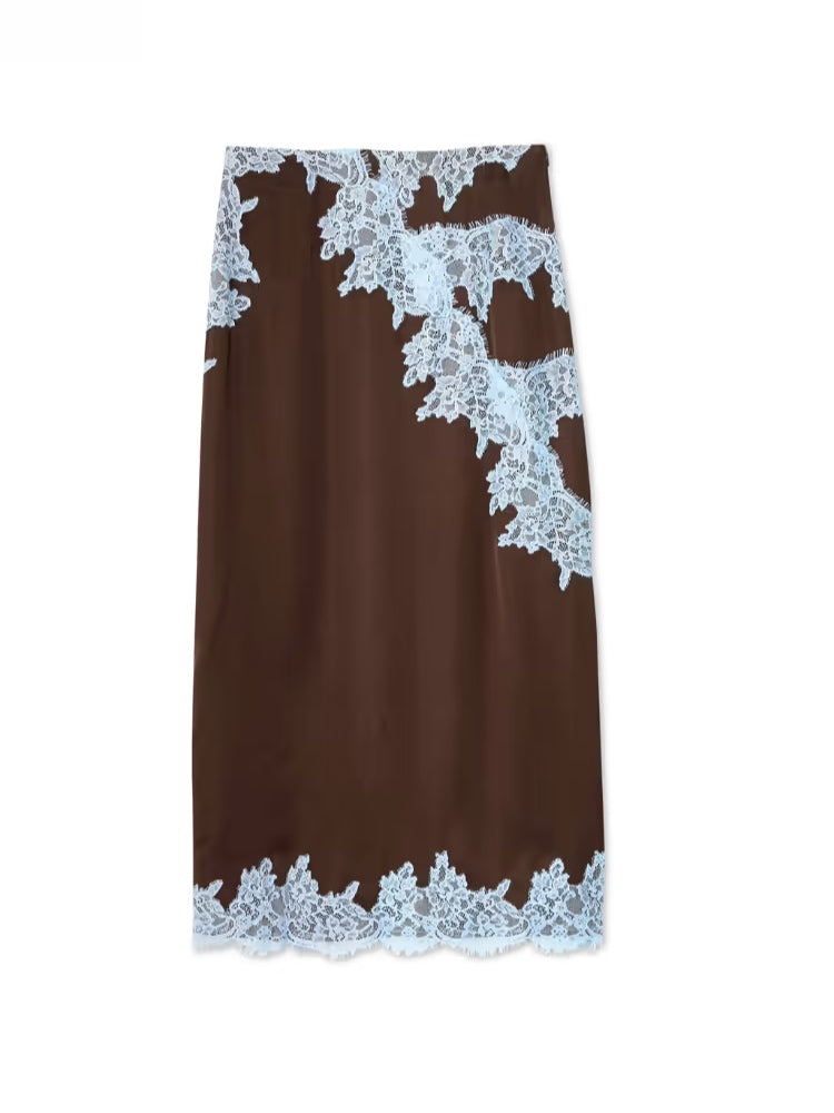 Women's Elegant Lace Panel Top & Skirt Set