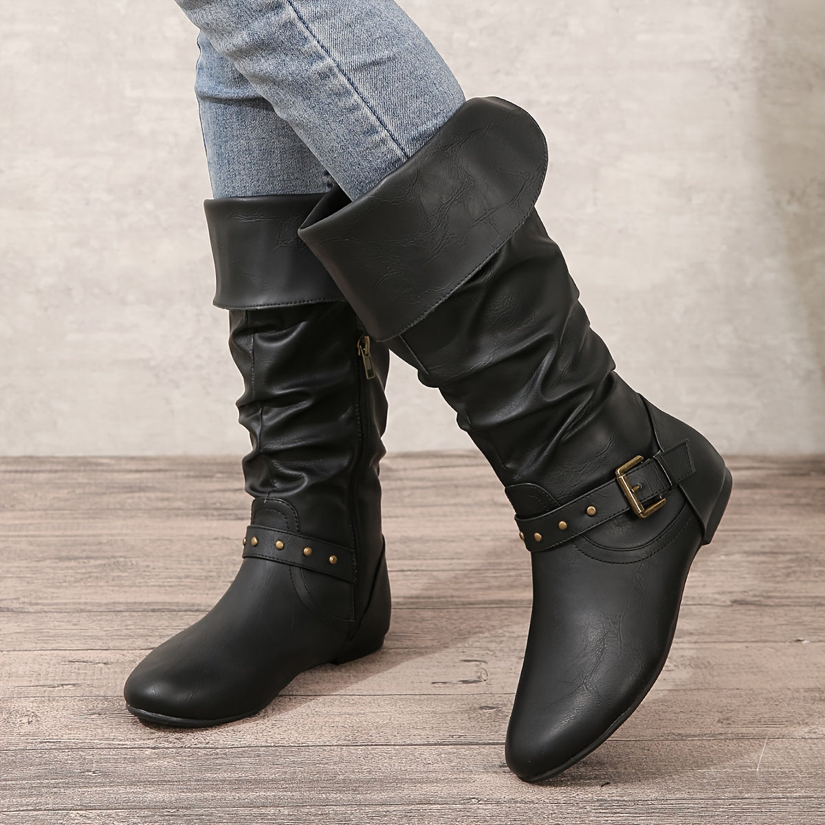 Women's Knee-High Boots with Side Zipper