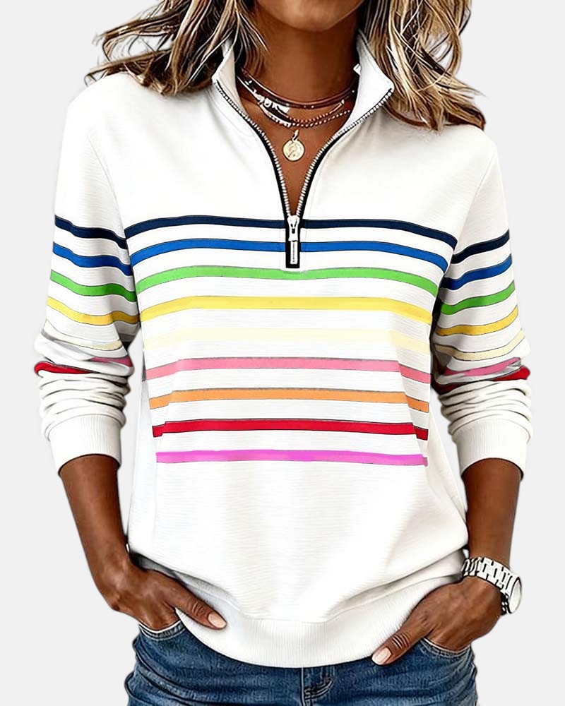 Women's Rainbow Striped Zip Sweatshirt