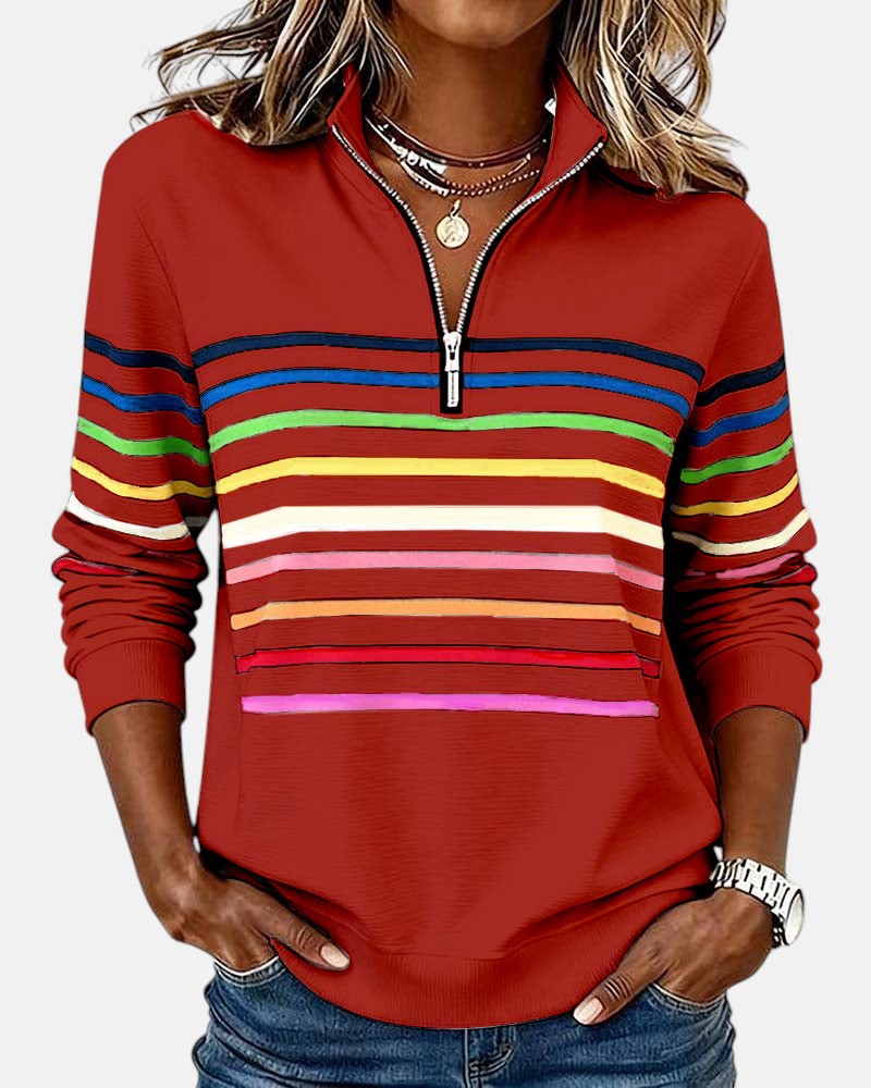 Women's Rainbow Striped Zip Sweatshirt