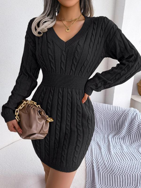 Women's Cozy Long Sleeve V-Neck Dress