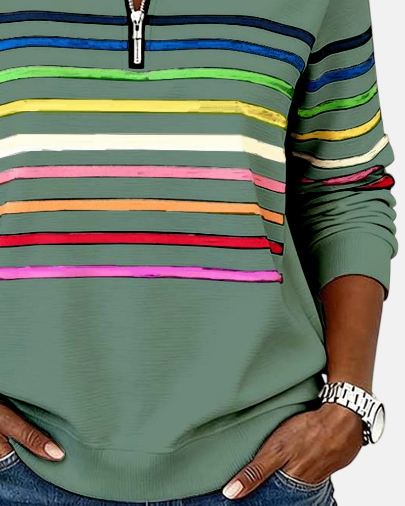 Women's Rainbow Striped Zip Sweatshirt