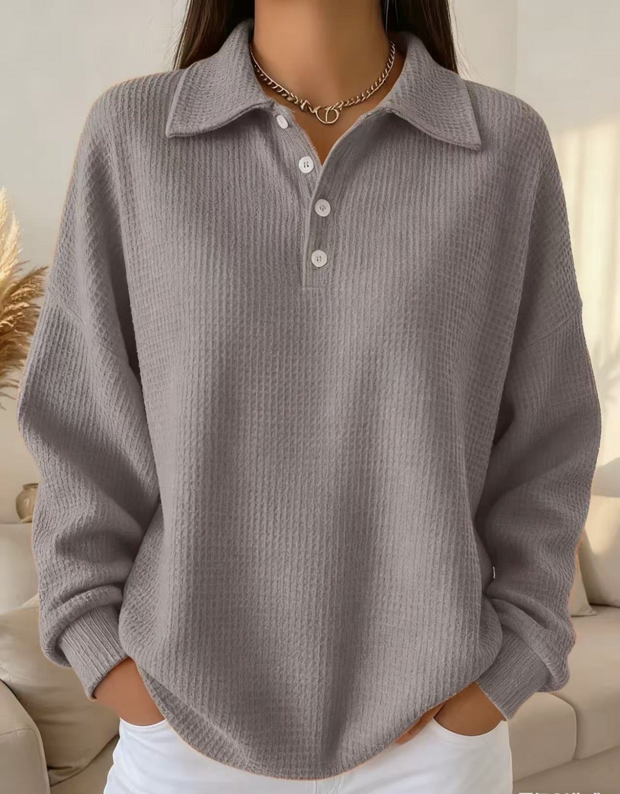 Women's Textured Polo Sweater