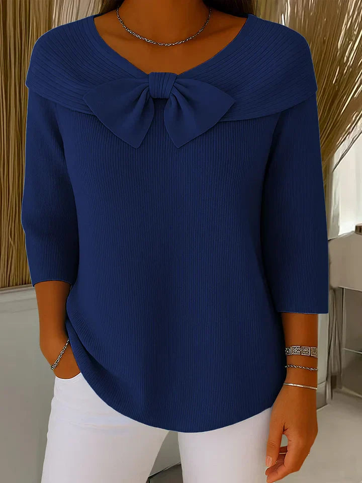 Women's Sweater with Bow and Round Neckline