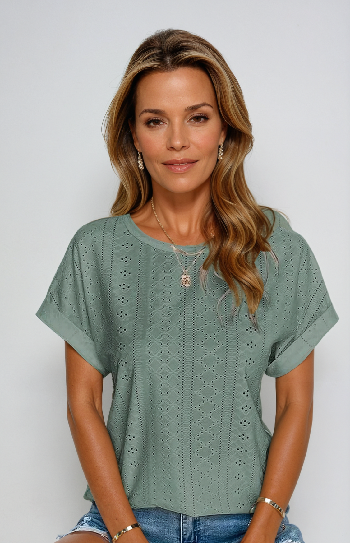 Women's Casual Eyelet Top