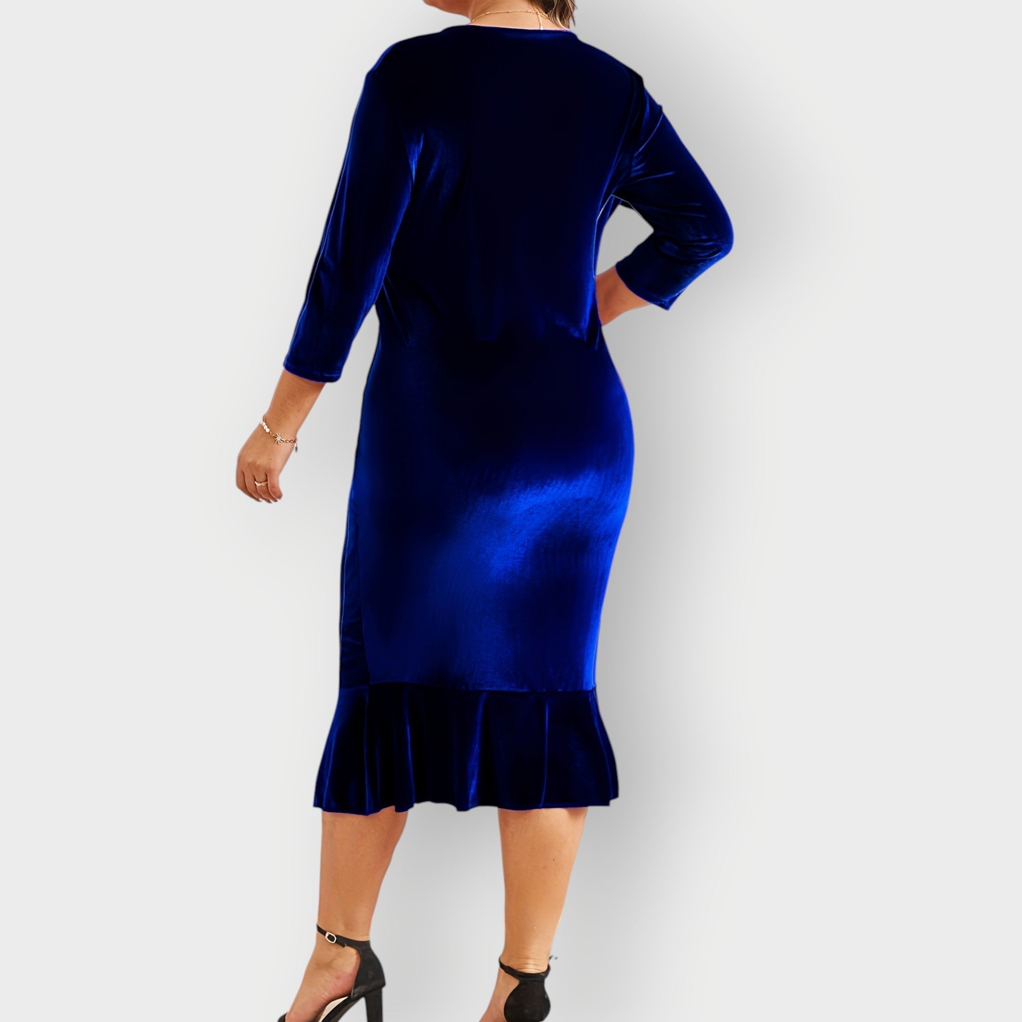 Women's Luxe Velvet Ruffle Midi Dress