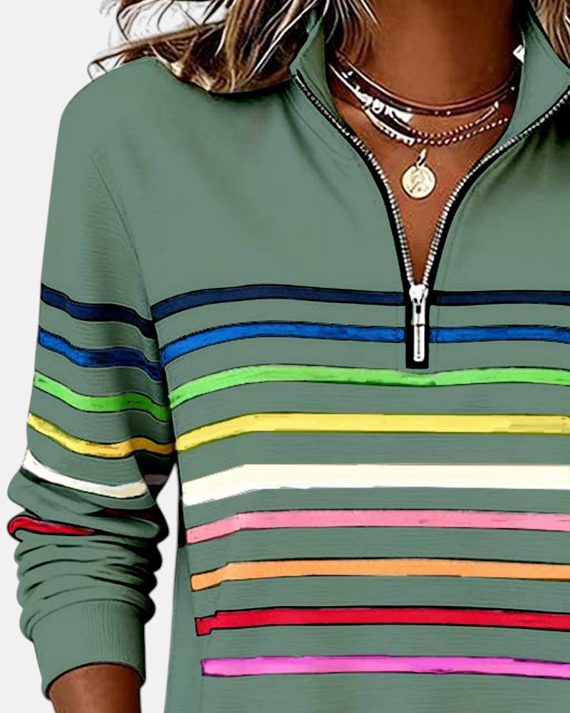 Women's Rainbow Striped Zip Sweatshirt