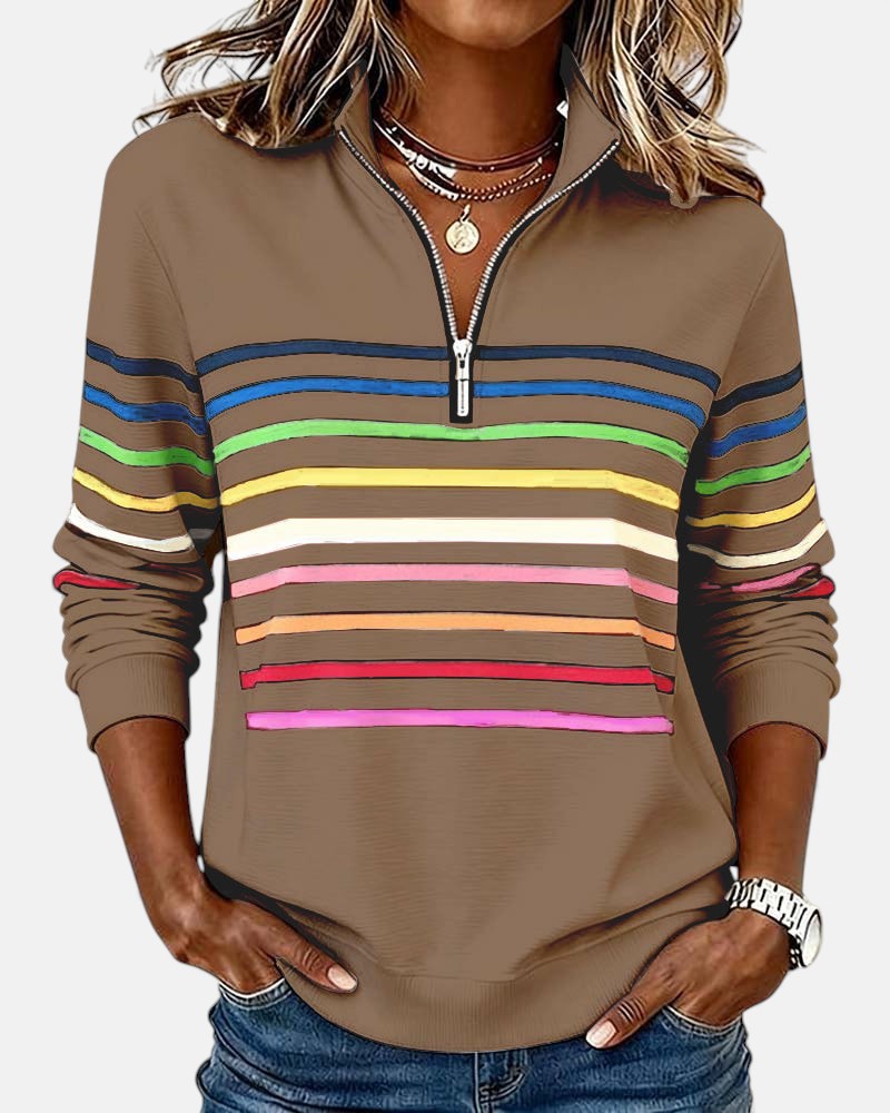 Women's Rainbow Striped Zip Sweatshirt