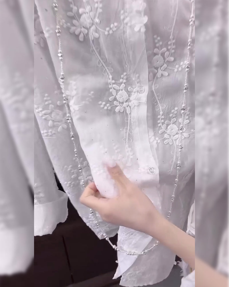 Women's Floral Solid Color Shirt with Dropped Shoulders