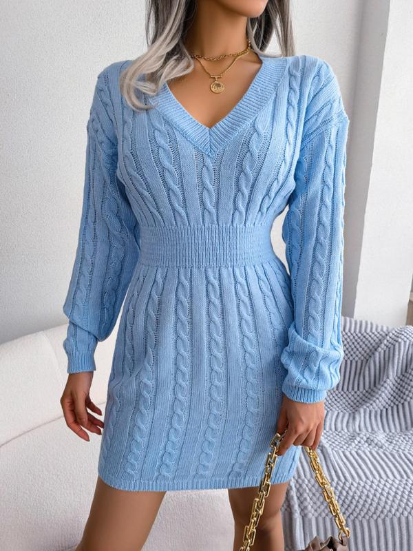 Women's Cozy Long Sleeve V-Neck Dress