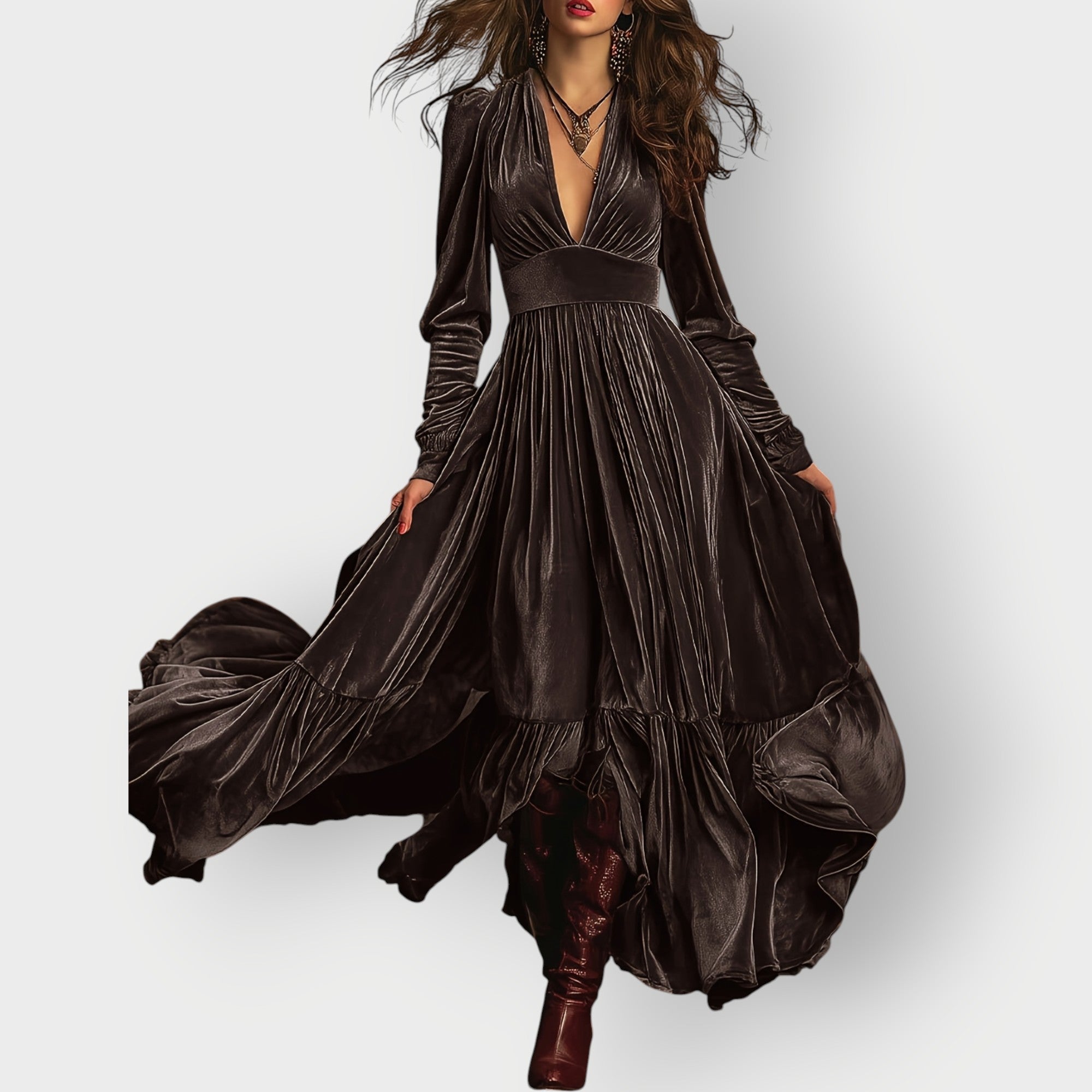 Women's Vintage A-Line Velvet Maxi Dress