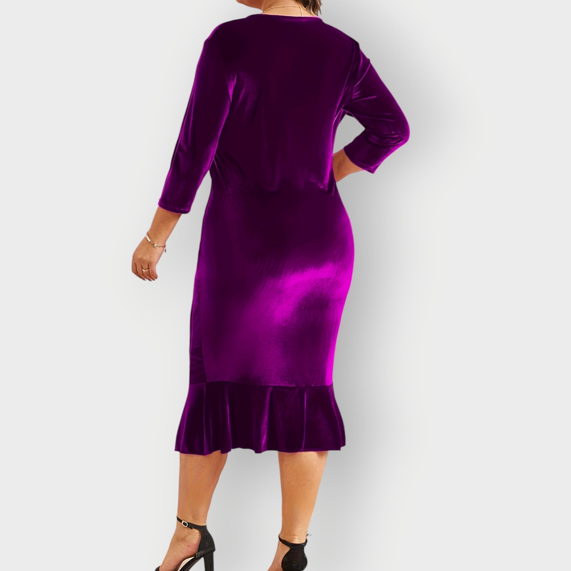 Women's Luxe Velvet Ruffle Midi Dress