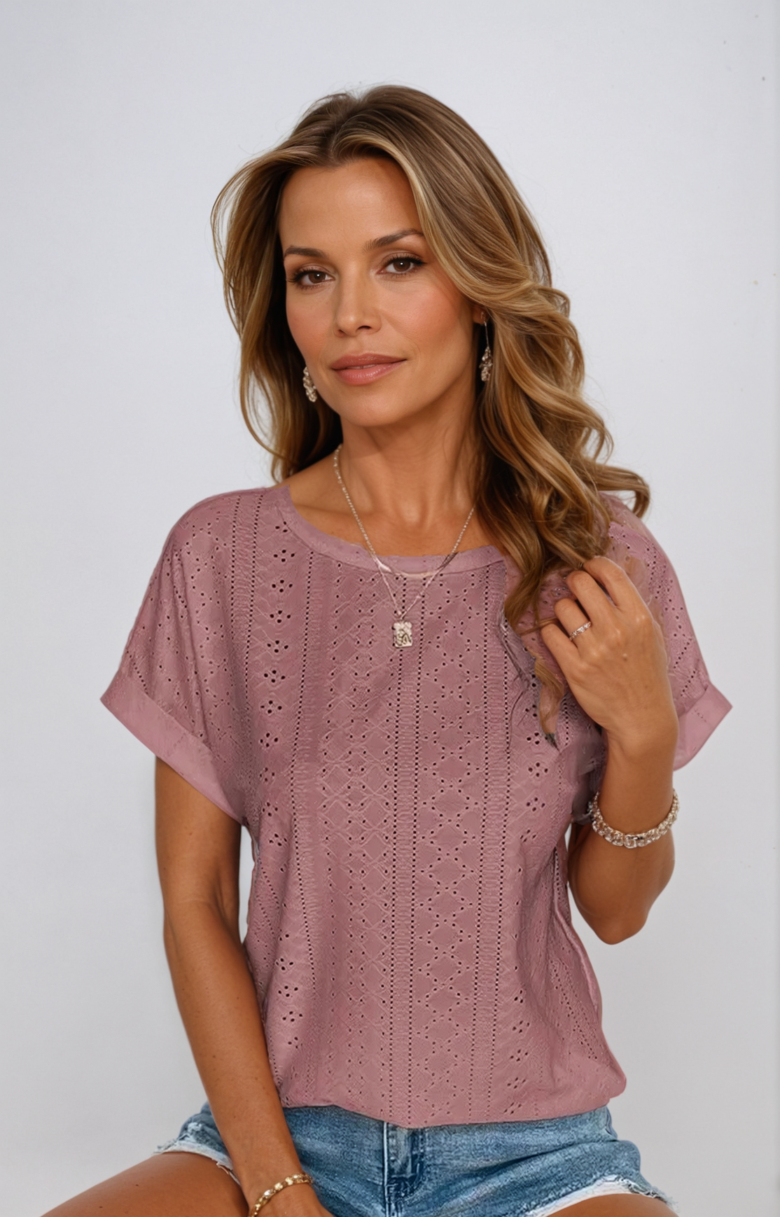 Women's Casual Eyelet Top
