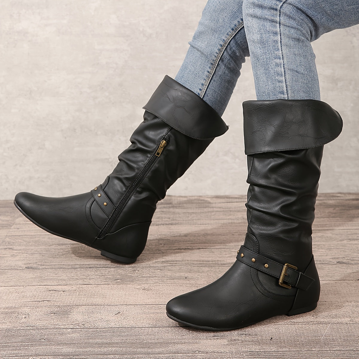 Women's Knee-High Boots with Side Zipper