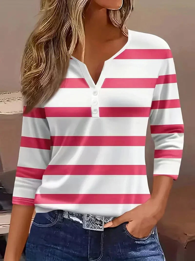 Women's Striped V-Neck Top