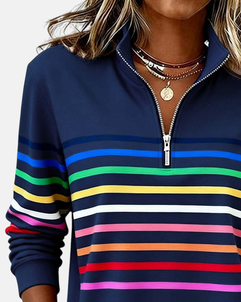 Women's Rainbow Striped Zip Sweatshirt