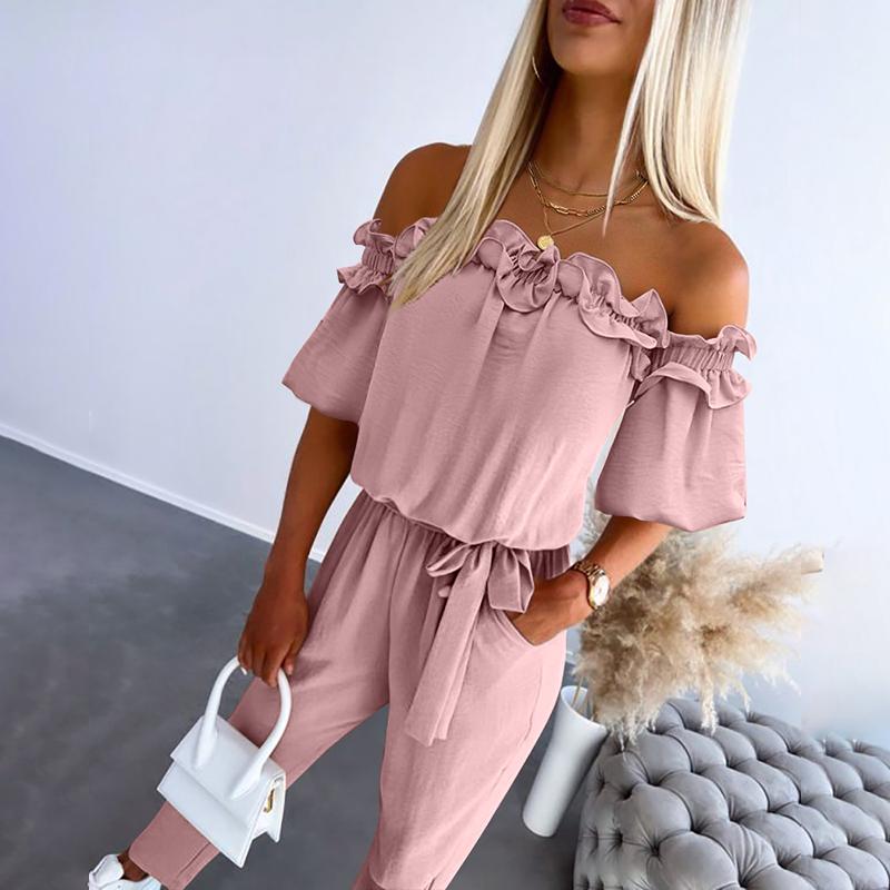 Women's Chic Off Shoulder Frill Tie-Waist Jumpsuit