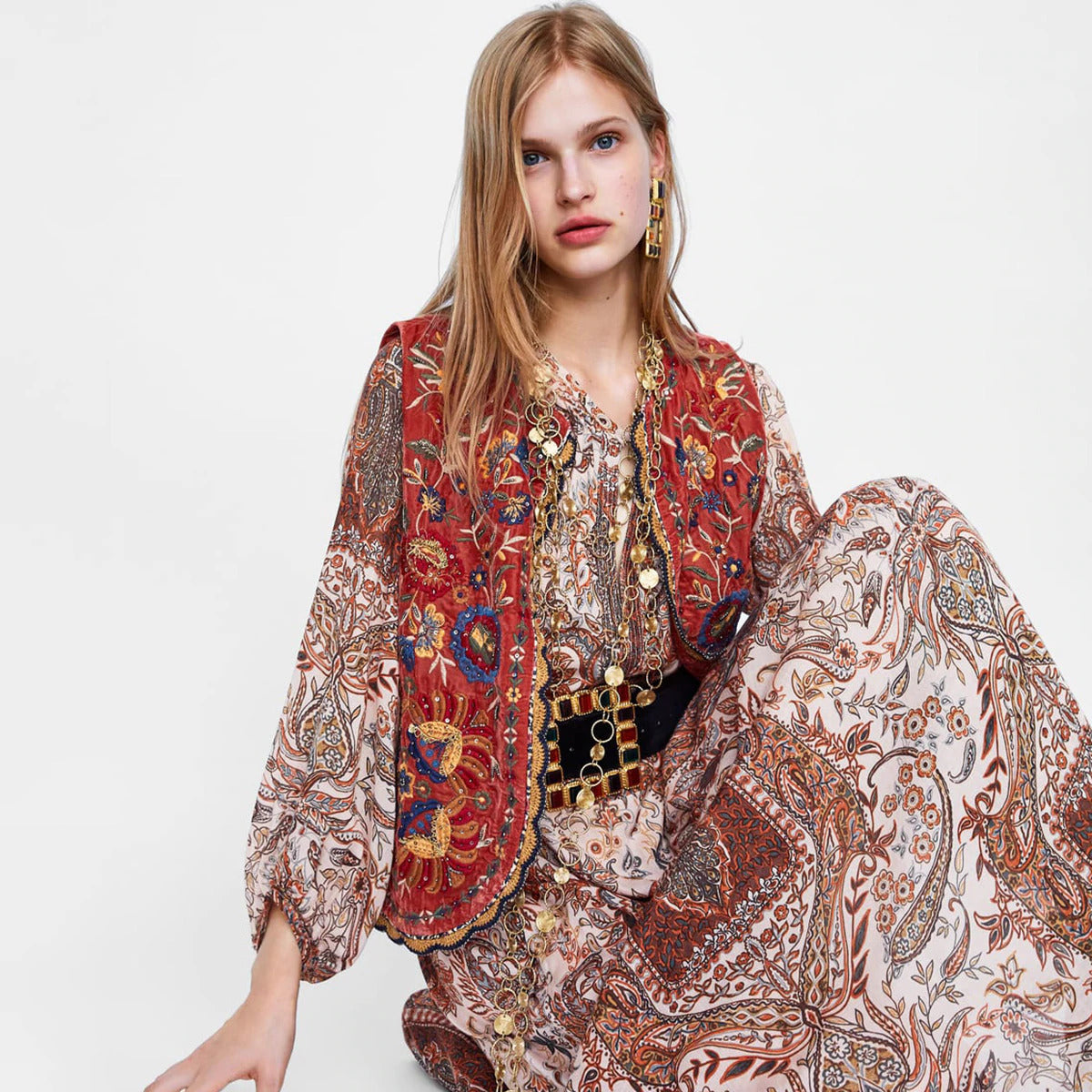 Women's Floral Velvet Boho Waistcoat