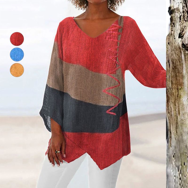 Women's Artistic Long Shirt with V-Neck