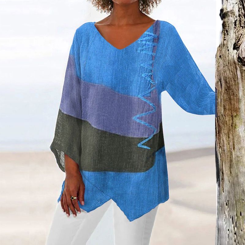 Women's Artistic Long Shirt with V-Neck