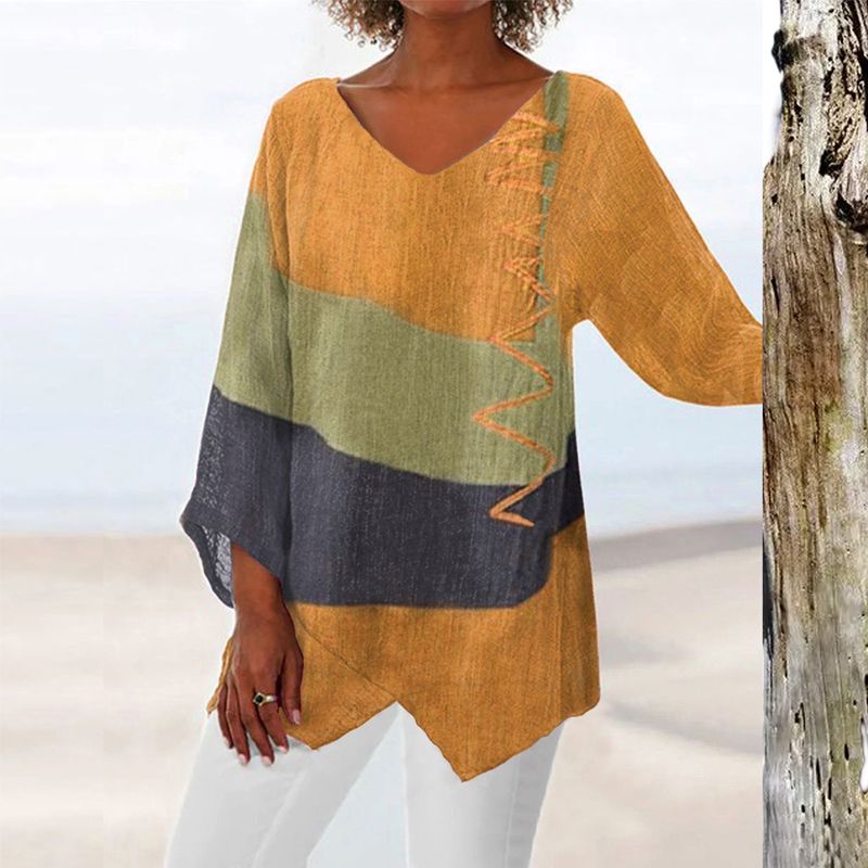 Women's Artistic Long Shirt with V-Neck