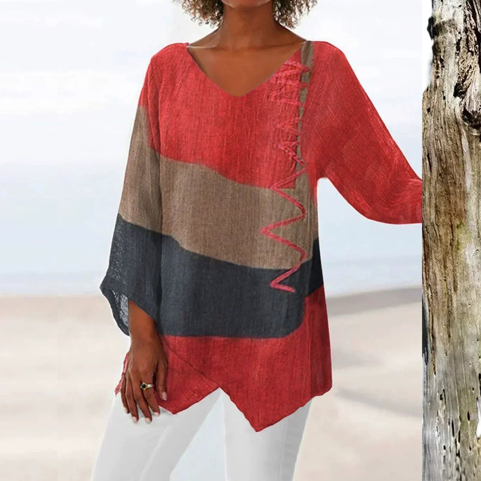 Women's Artistic Long Shirt with V-Neck
