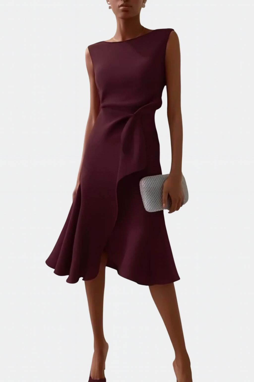 Women's Draped Asymmetric Midi Dress