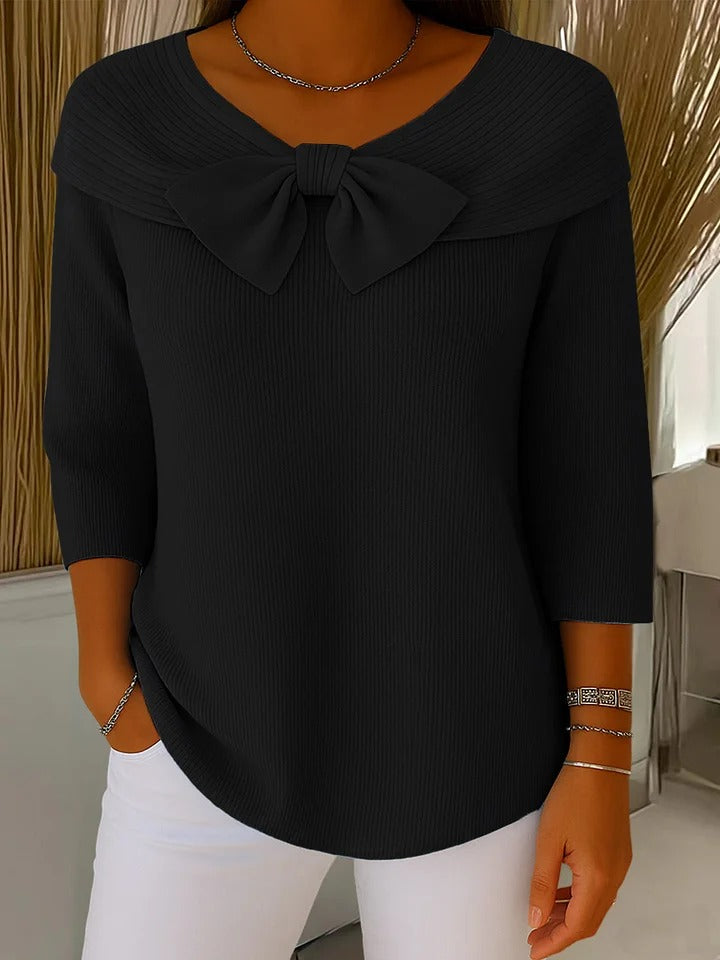 Women's Sweater with Bow and Round Neckline