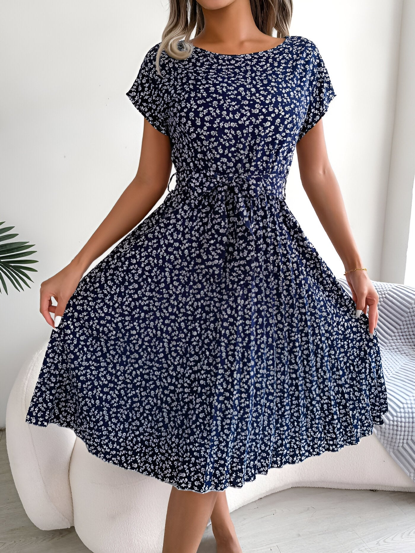 Women's Flower Pleated Elegance Dress