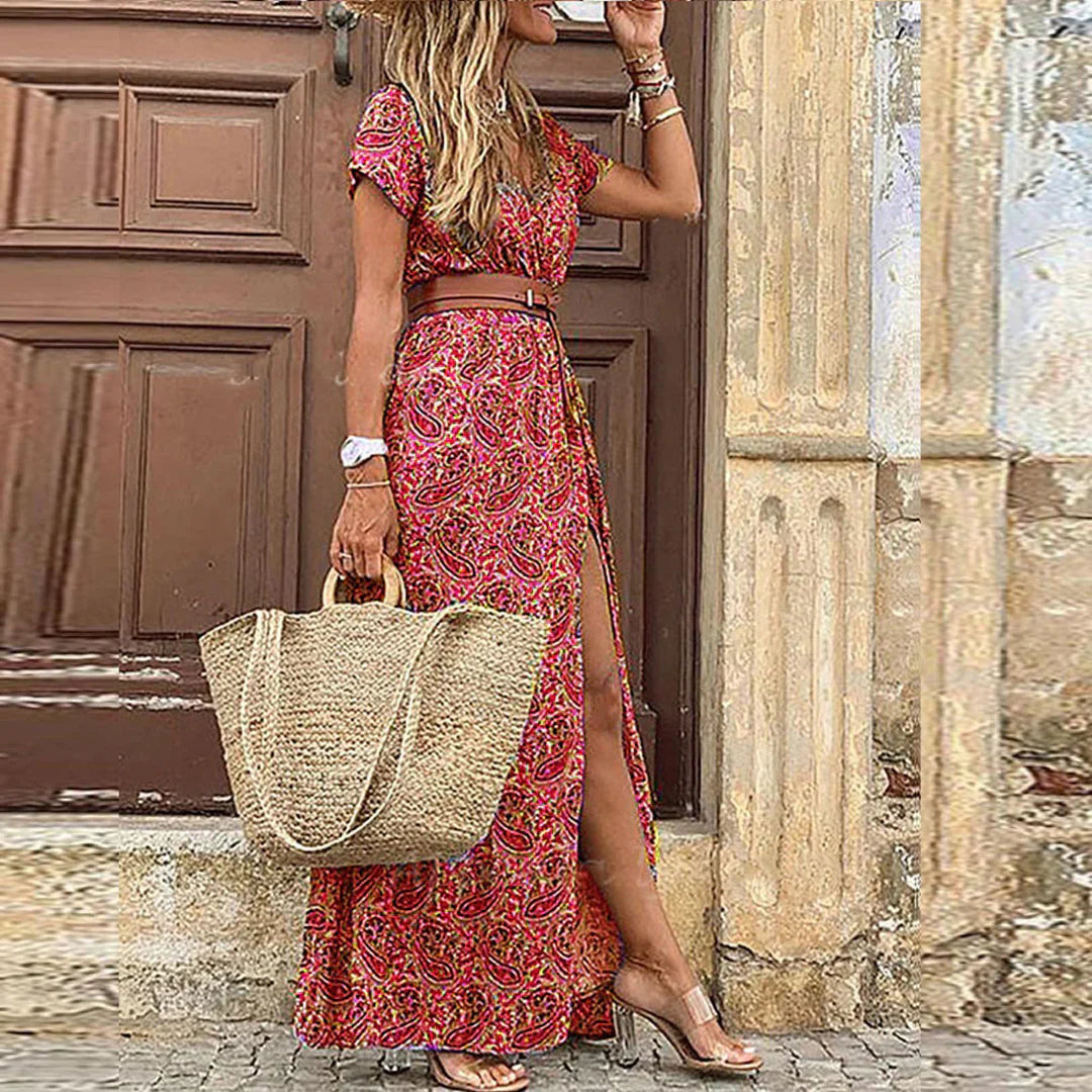 Women's Airy Boho Maxi Dress With Matching Belt