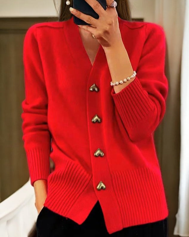 Women's Elegant Cardigan with Heart Buttons