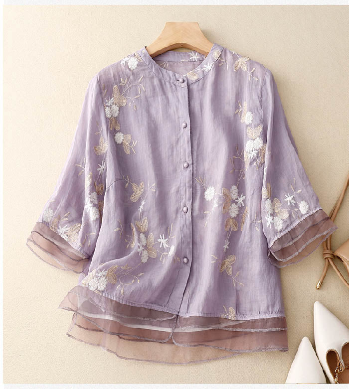 Women's Chic Blouse with Floral Accents