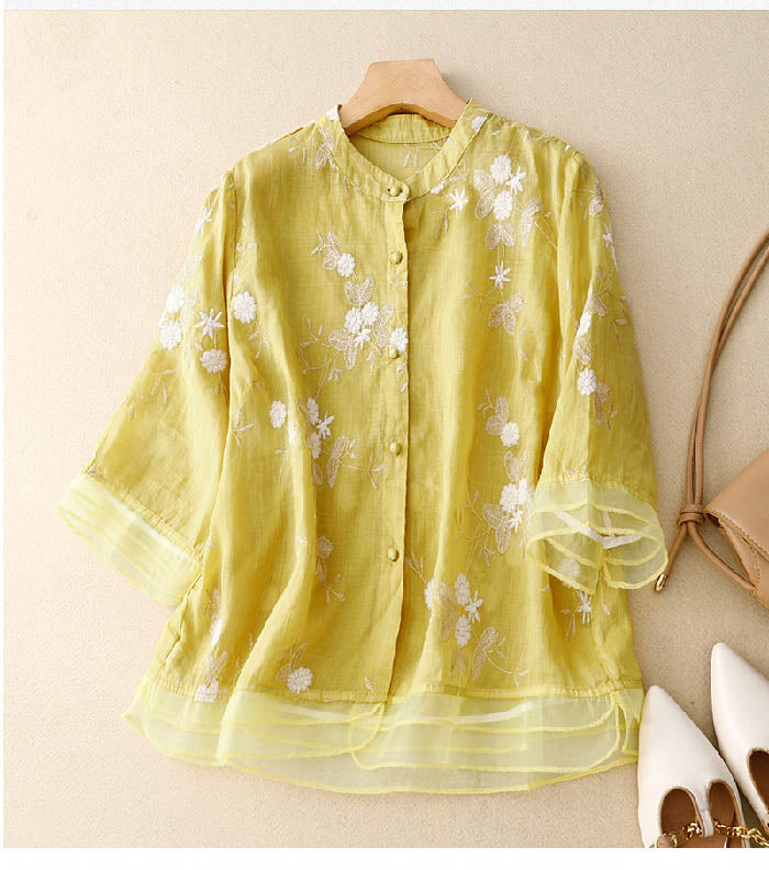 Women's Chic Blouse with Floral Accents