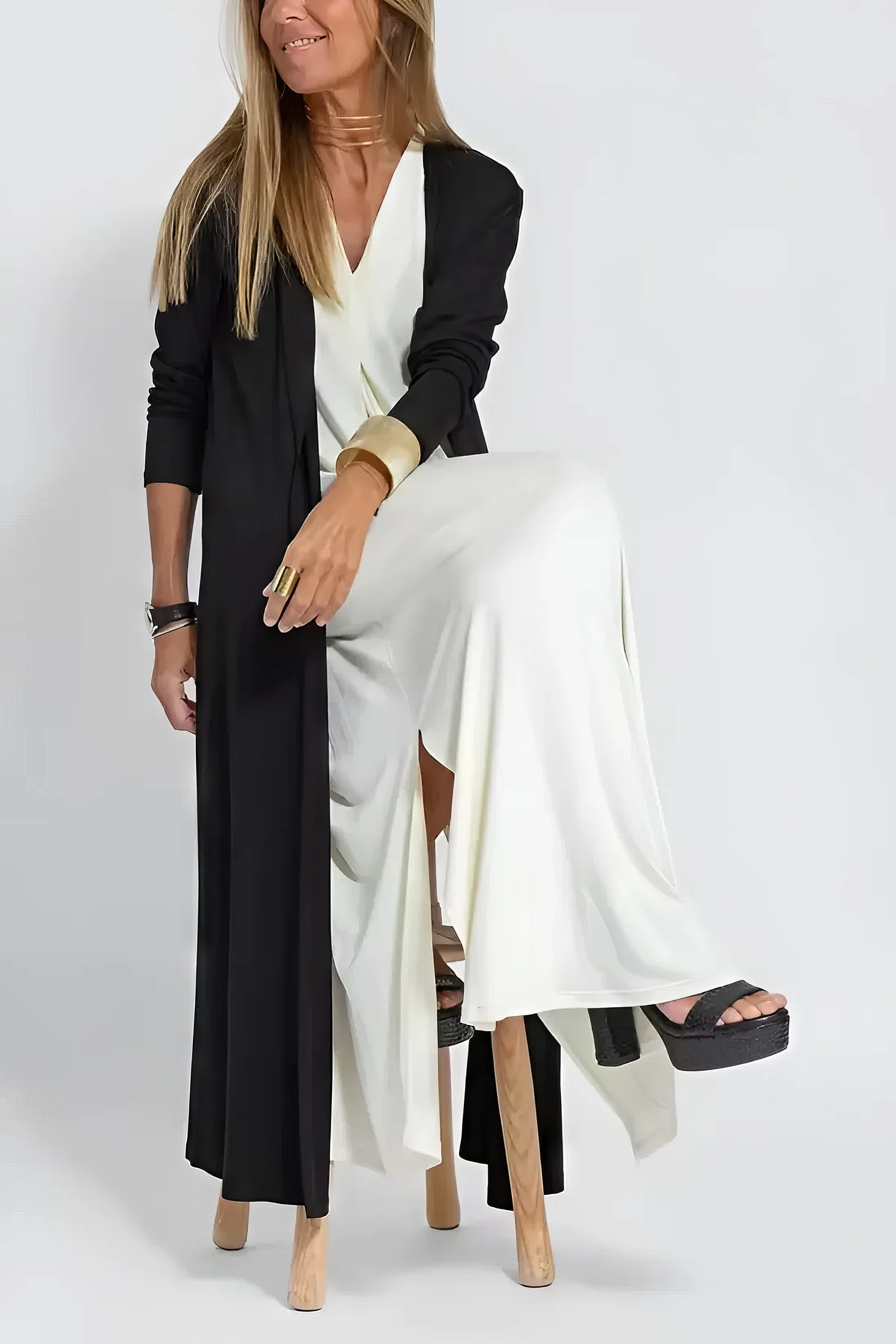 Women's Elegant Long Dress with Coordinated Cardigan