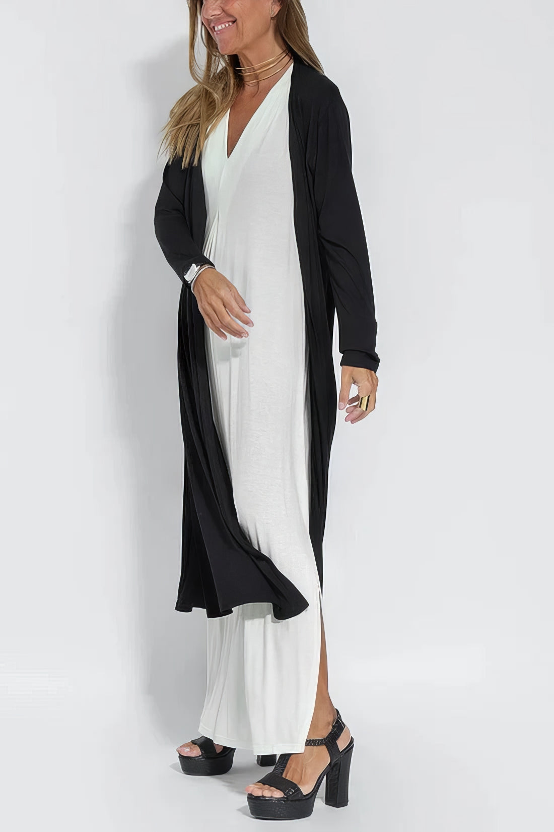 Women's Elegant Long Dress with Coordinated Cardigan