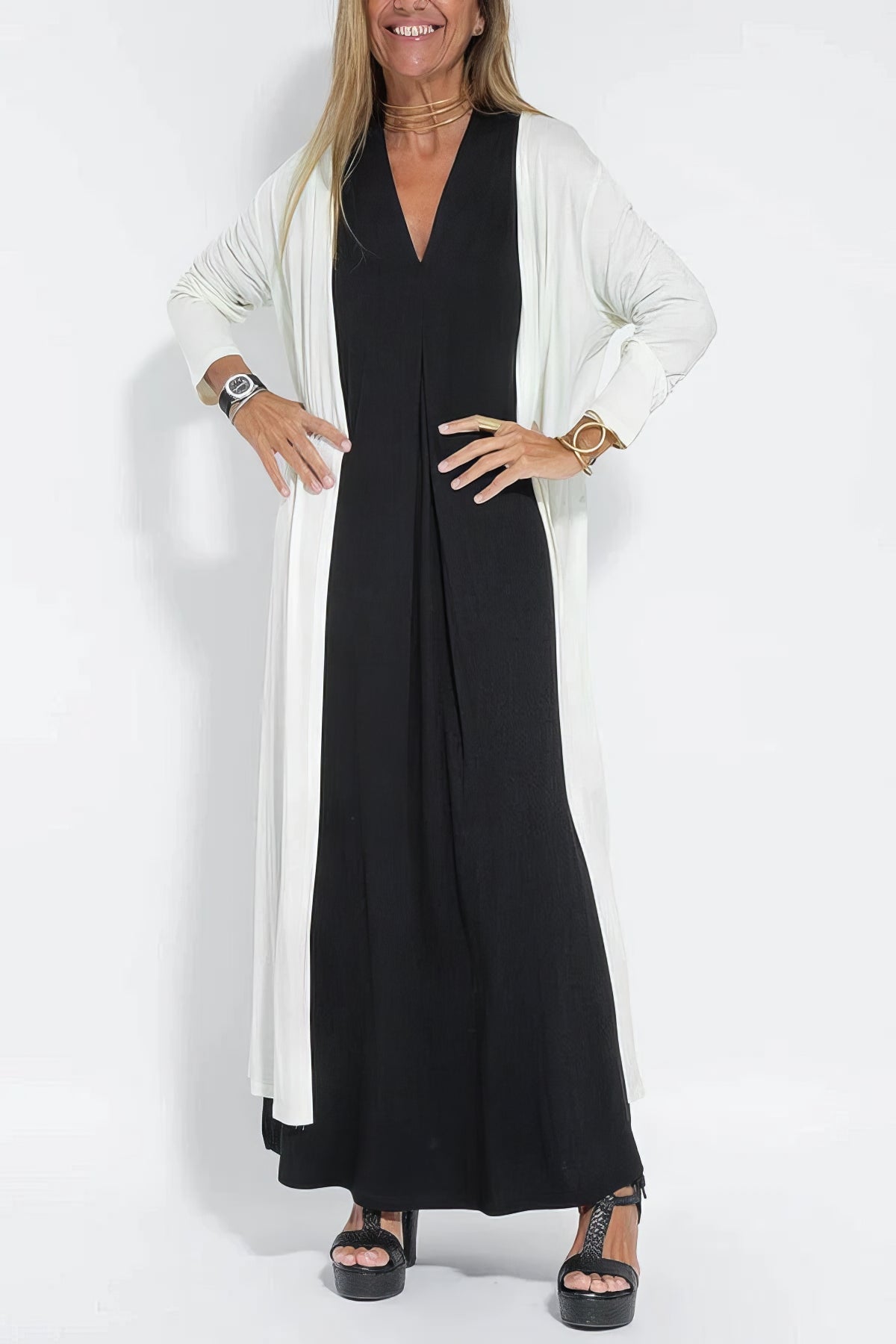 Women's Elegant Long Dress with Coordinated Cardigan