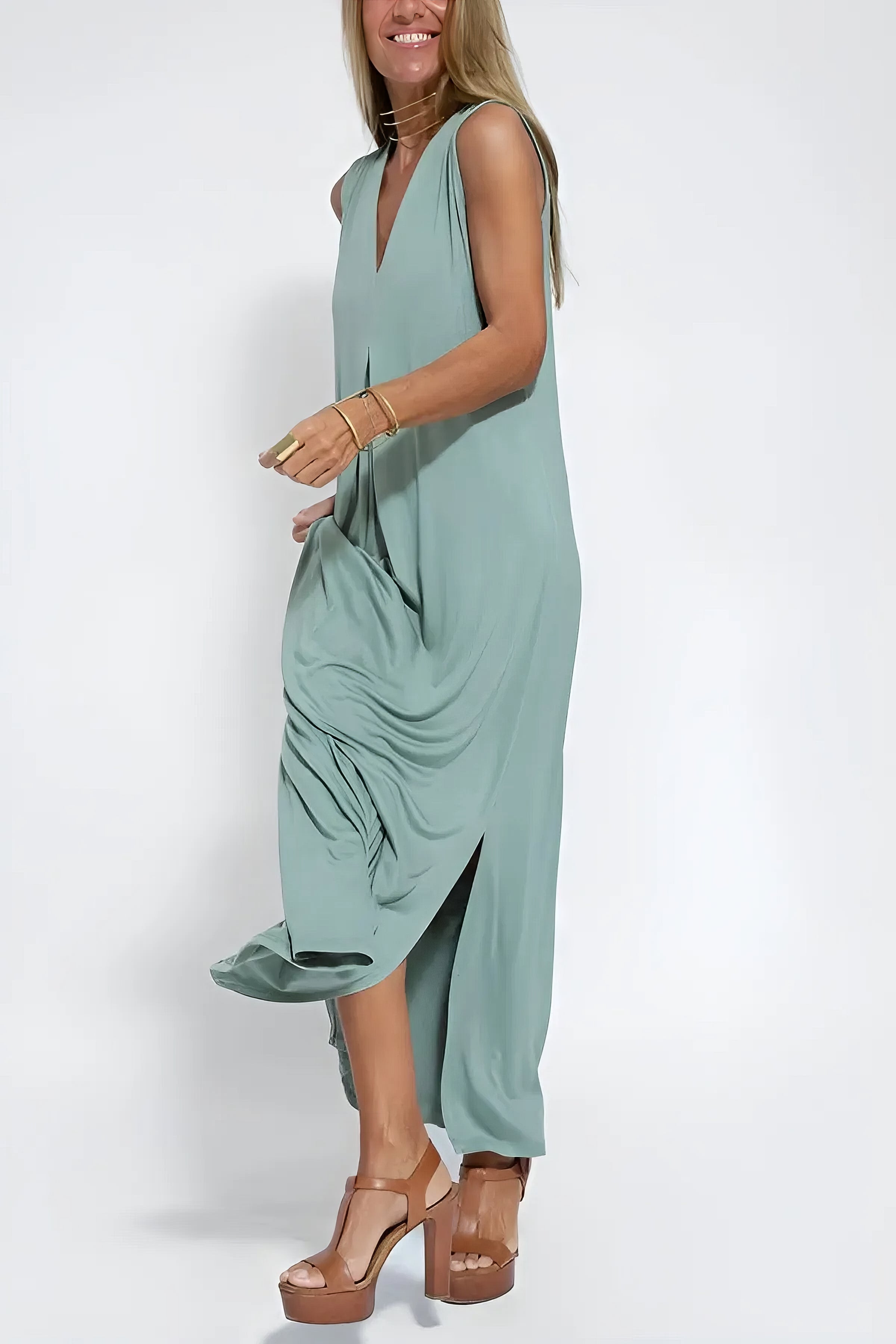 Women's Elegant Long Dress with Coordinated Cardigan