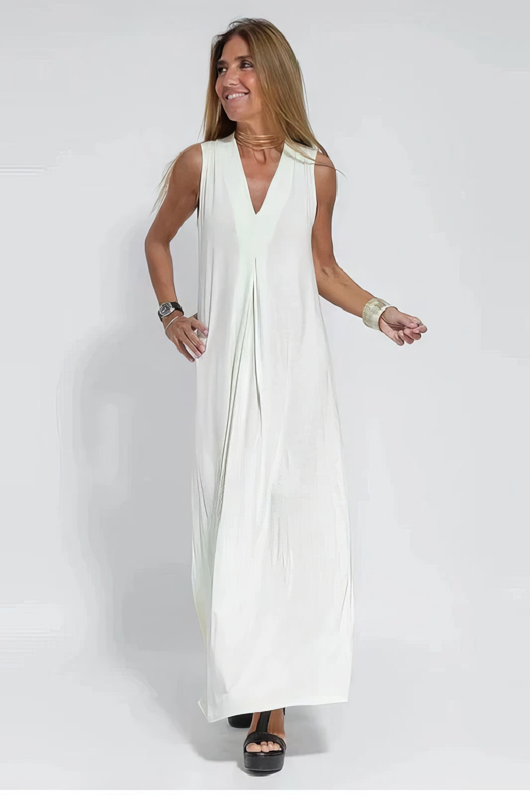 Women's Elegant Long Dress with Coordinated Cardigan